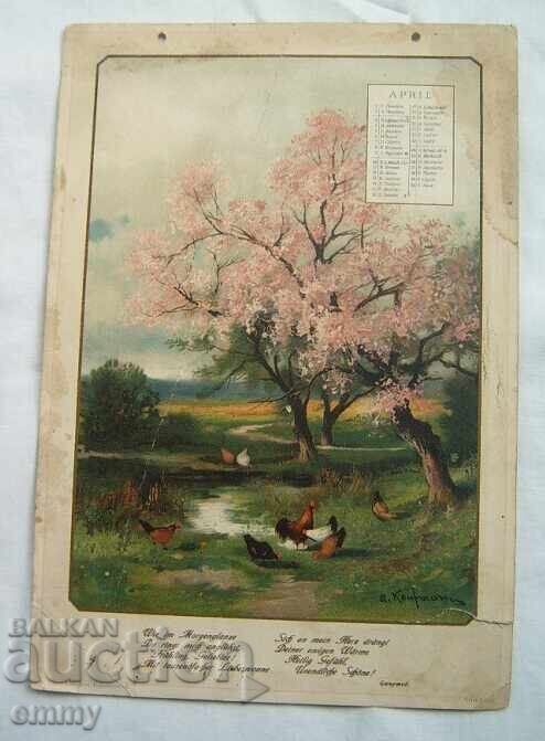 Litografie desenată Cireș japonez - foaie de calendar Litografie desenată Cireș japonez - foaie de calendar