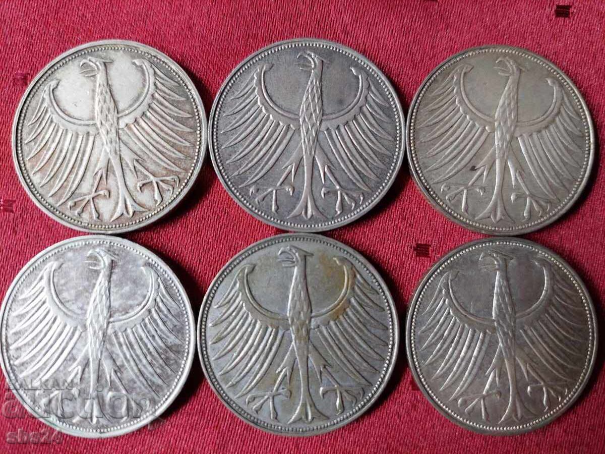Lot of 14 coins of 5 marks silver with price 220.00 BGN | € 112.48 Lot of 14 coins of 5 marks silver with price 220.00 BGN | € 112.48