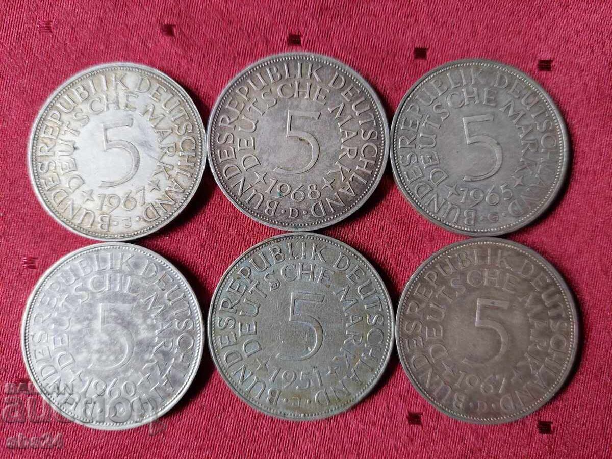 Lot of 14 coins of 5 marks silver Lot of 14 coins of 5 marks silver