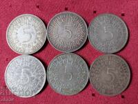 Lot of 14 coins of 5 marks silver