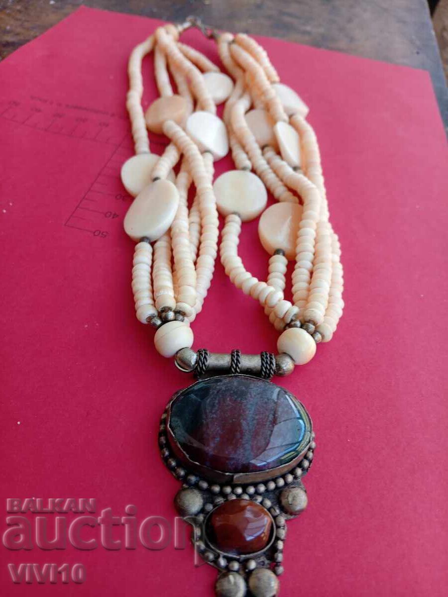 Antique necklace, bone and stones Antique necklace, bone and stones