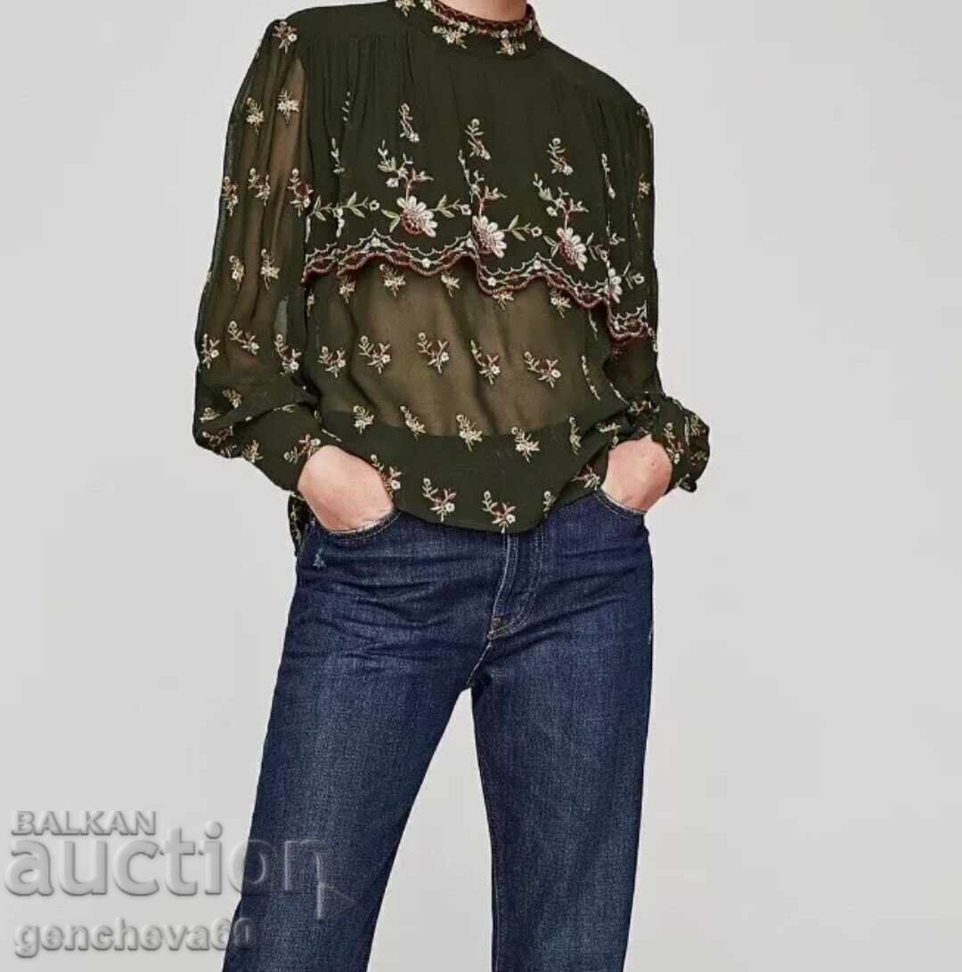 Beautiful green shirt with rich embroidery ZARA - 7 Beautiful green shirt with rich embroidery ZARA - 7