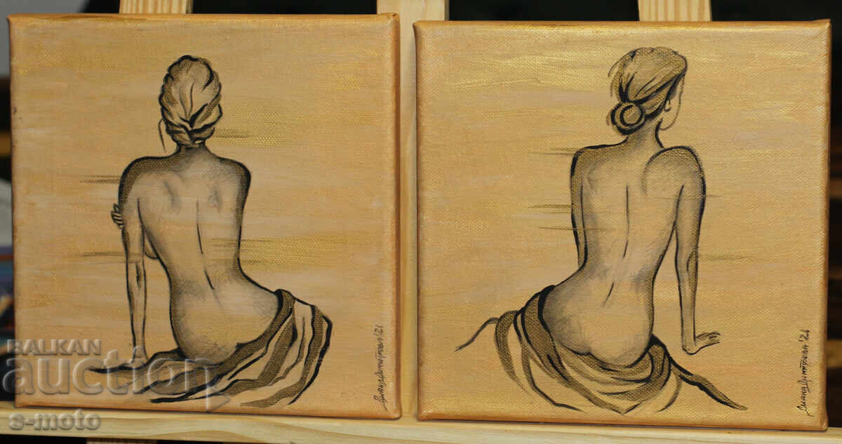 Δημοπρασία Σύγχρονος πίνακας ακρυλικό "Γυμνό σώμα" δίπτυχο