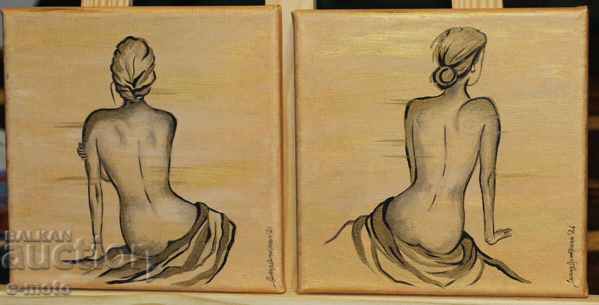 Παράδοση Σύγχρονος πίνακας ακρυλικό "Γυμνό σώμα" δίπτυχο