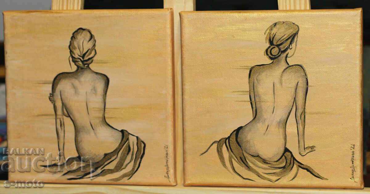 Σύγχρονος πίνακας ακρυλικό "Γυμνό σώμα" δίπτυχο