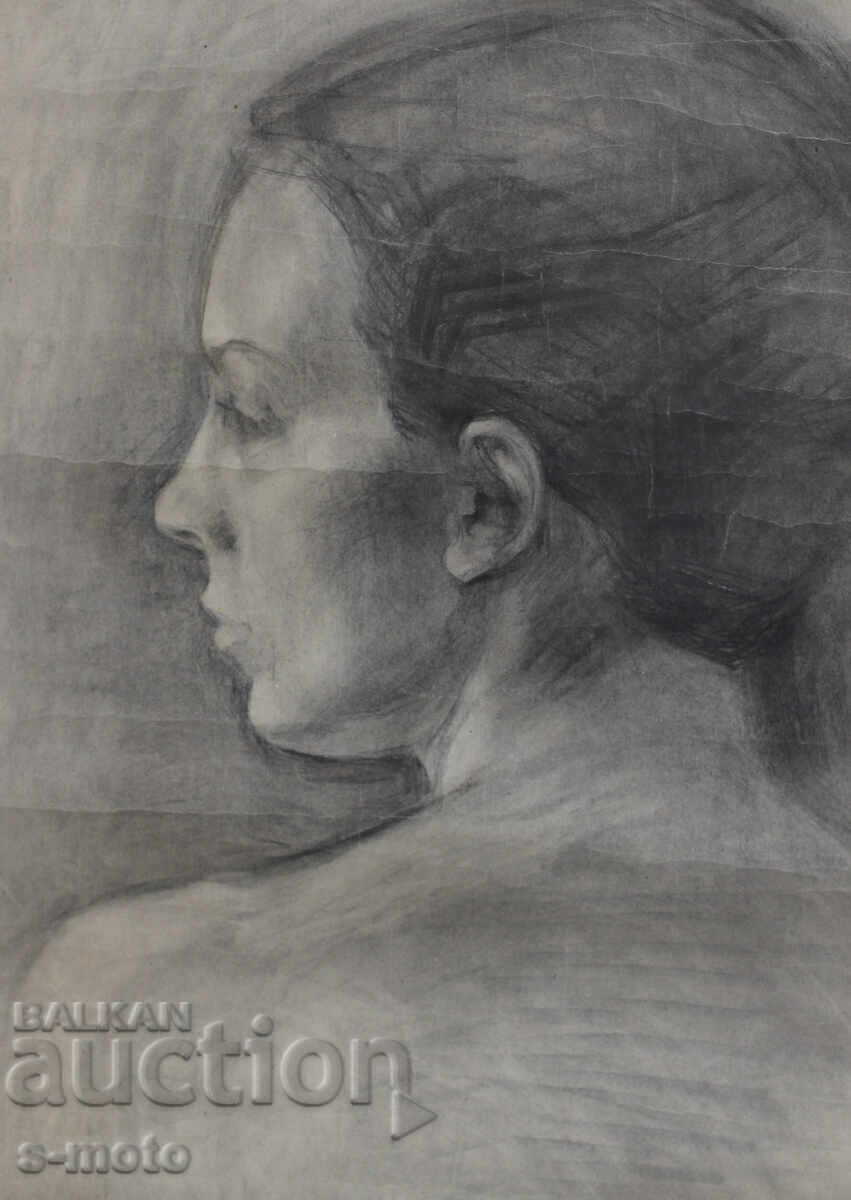 Old pencil drawing, female portrait Old pencil drawing, female portrait