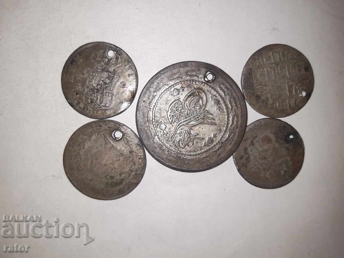 Silver coins for jewelry, 19th century, 5 pieces with price 29.99 BGN | € 15.33 Silver coins for jewelry, 19th century, 5 pieces with price 29.99 BGN | € 15.33