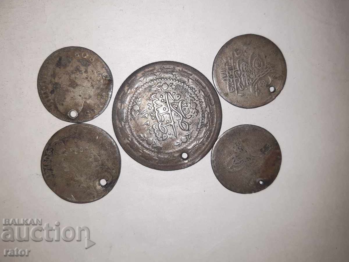 Auction Silver coins for jewelry, 19th century, 5 pieces Auction Silver coins for jewelry, 19th century, 5 pieces