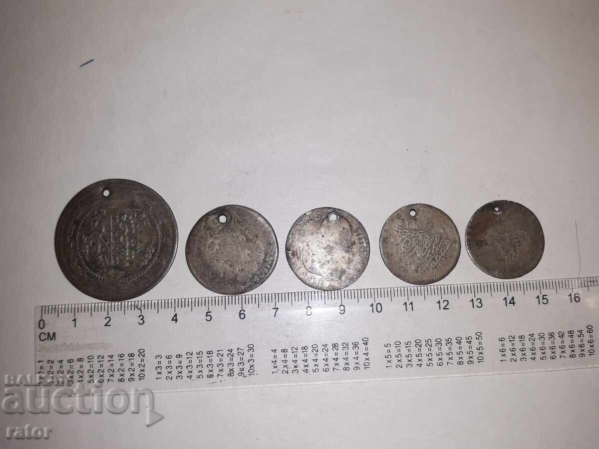 Silver coins for jewelry, 19th century, 5 pieces Silver coins for jewelry, 19th century, 5 pieces