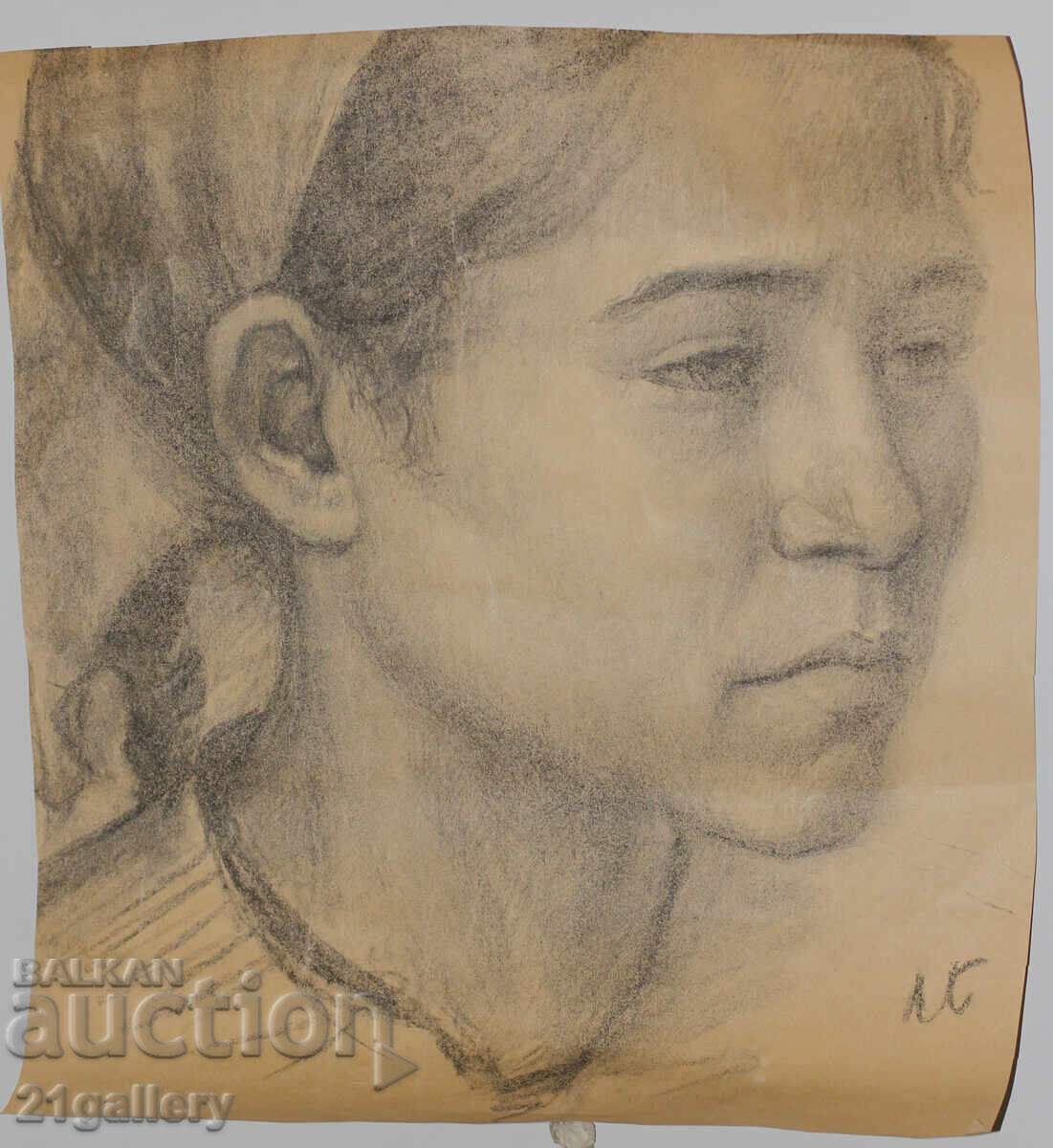 Παράδοση Παλιό μολυβένιο σχέδιο πορτρέτο κοριτσιού υπογεγραμμένο