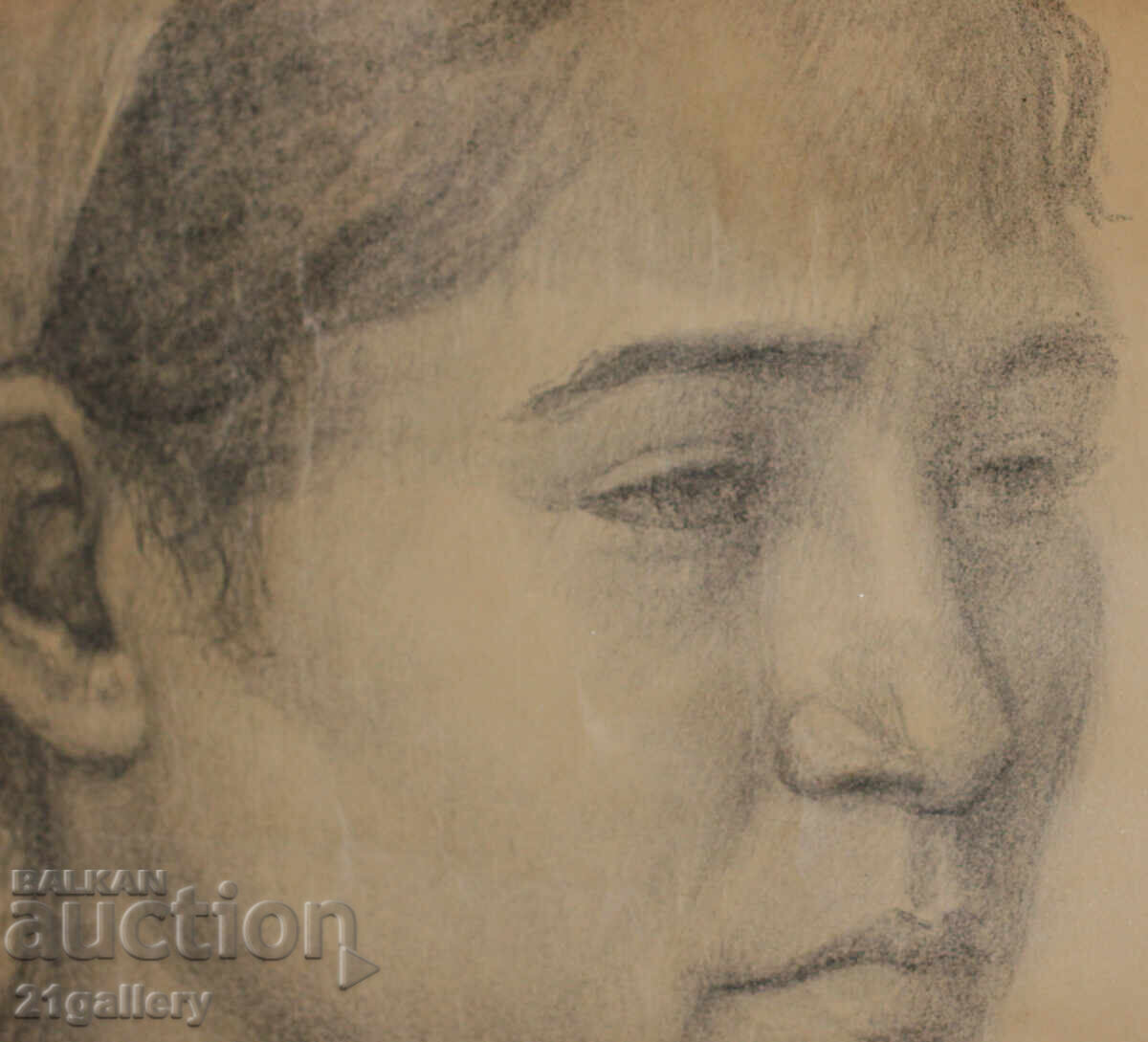 Παλιό μολυβένιο σχέδιο πορτρέτο κοριτσιού υπογεγραμμένο - 5