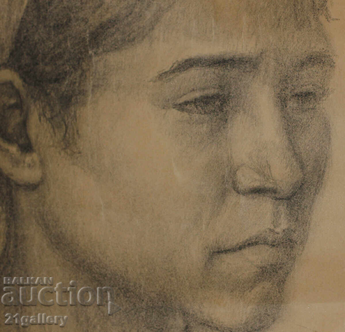 Παλιό μολυβένιο σχέδιο πορτρέτο κοριτσιού υπογεγραμμένο - 6