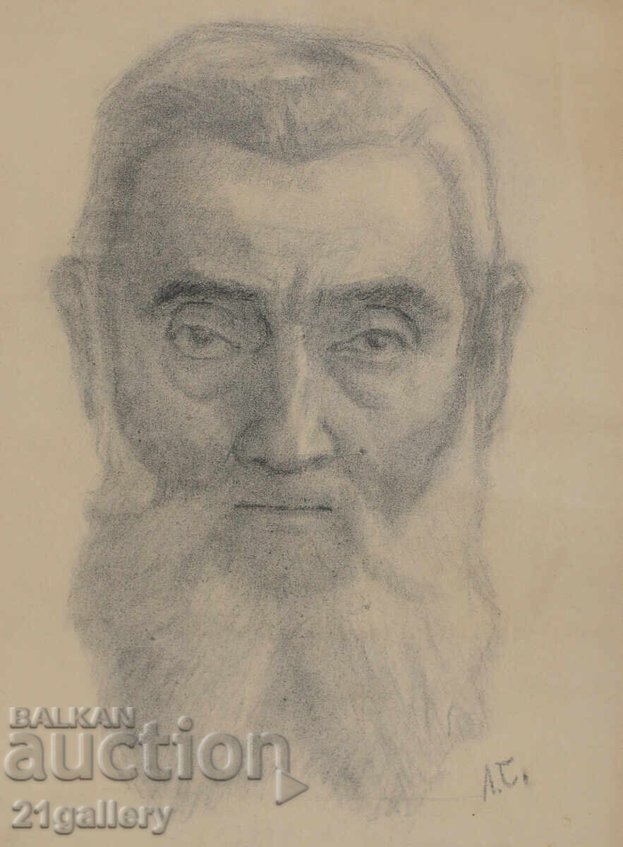 Auction  Old pencil drawing portrait of a man signed