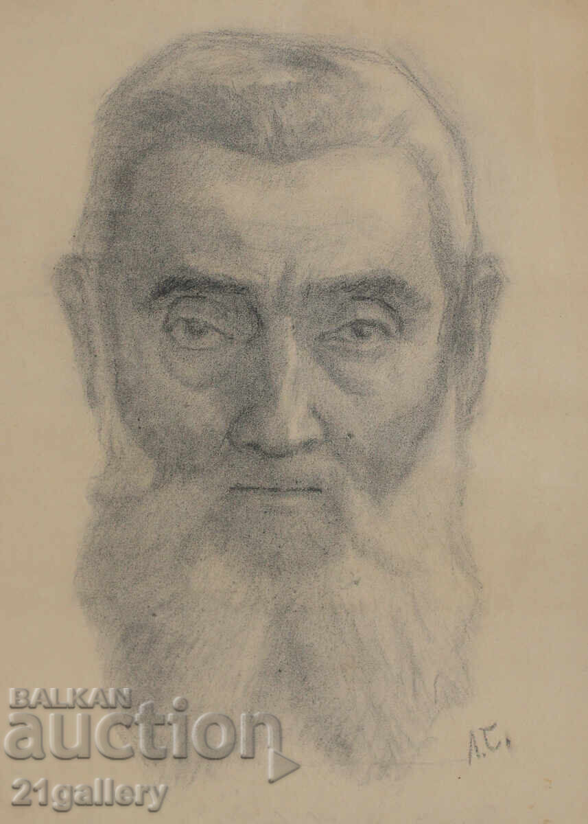Old pencil drawing portrait of a man signed