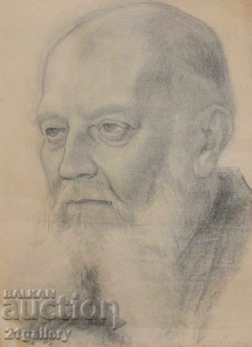 Παλιό μολυβένιο σχέδιο πορτρέτο άνδρα υπογεγραμμένο Παλιό μολυβένιο σχέδιο πορτρέτο άνδρα υπογεγραμμένο