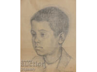Old pencil drawing portrait of a child, signed
