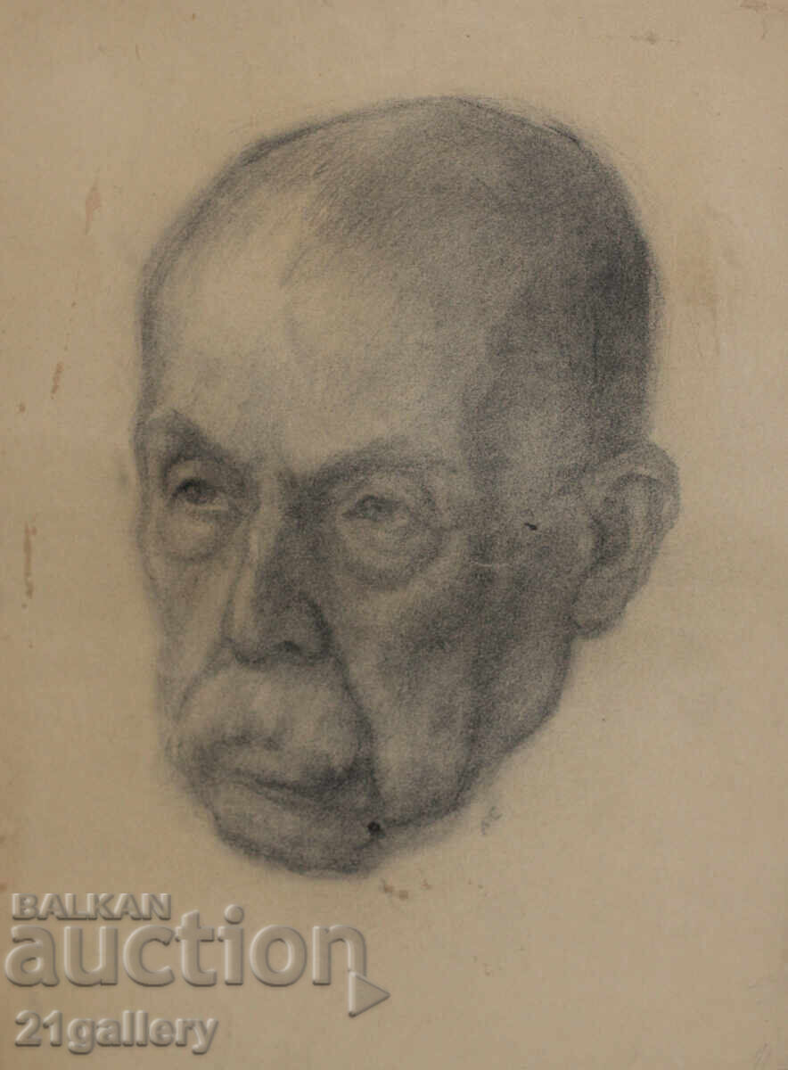Παλιό μολύβι σχέδιο πορτρέτο ηλικιωμένου άνδρα υπογεγραμμένο με τιμή 300.00 BGN | € 153.39