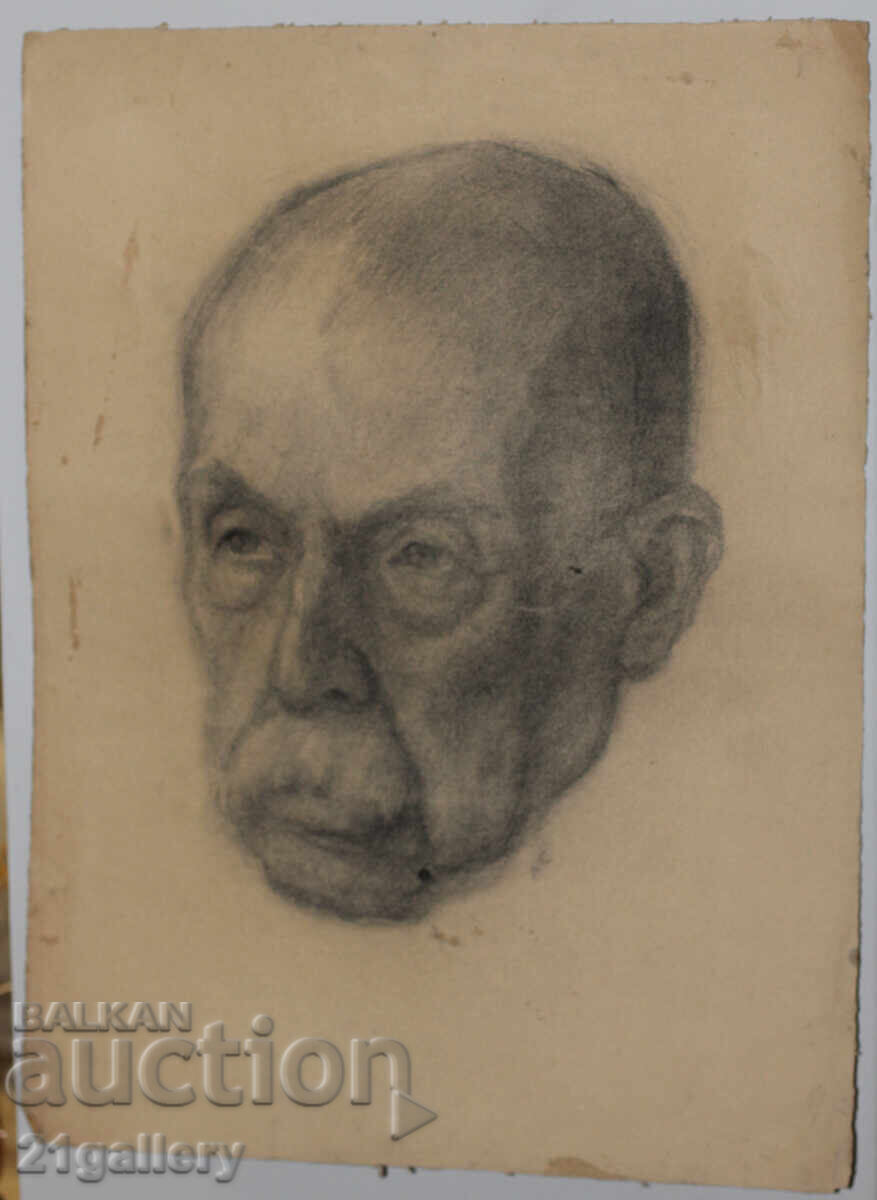 Παράδοση Παλιό μολύβι σχέδιο πορτρέτο ηλικιωμένου άνδρα υπογεγραμμένο