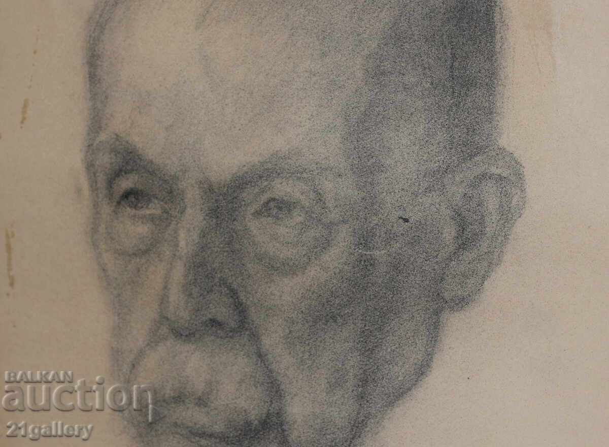 Παλιό μολύβι σχέδιο πορτρέτο ηλικιωμένου άνδρα υπογεγραμμένο - 5