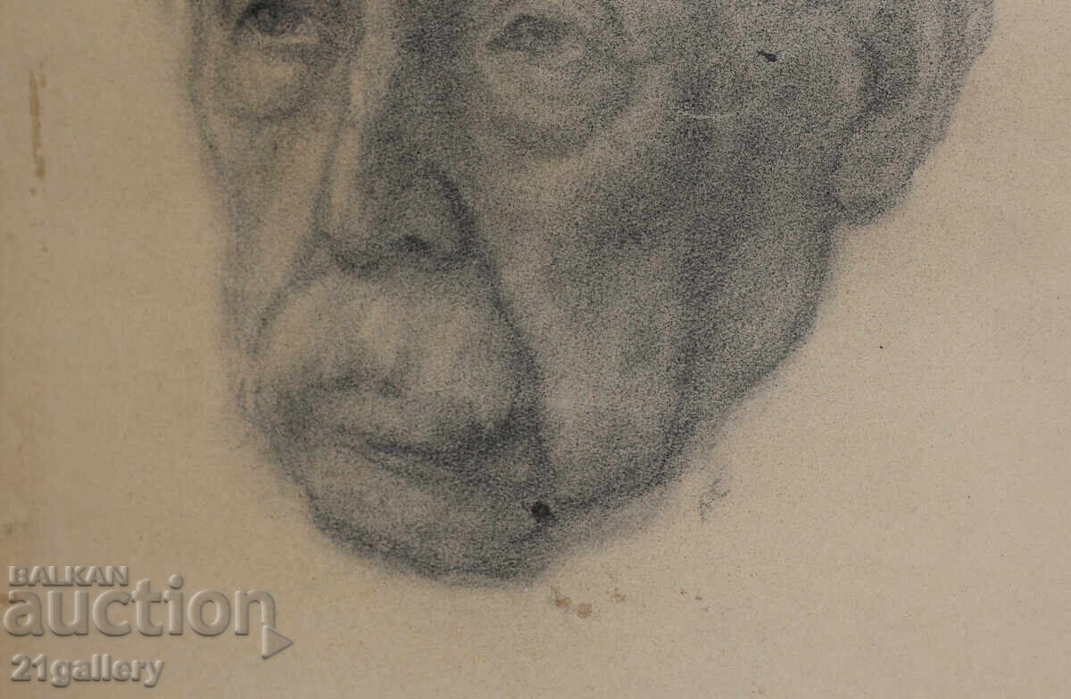 Παλιό μολύβι σχέδιο πορτρέτο ηλικιωμένου άνδρα υπογεγραμμένο - 7