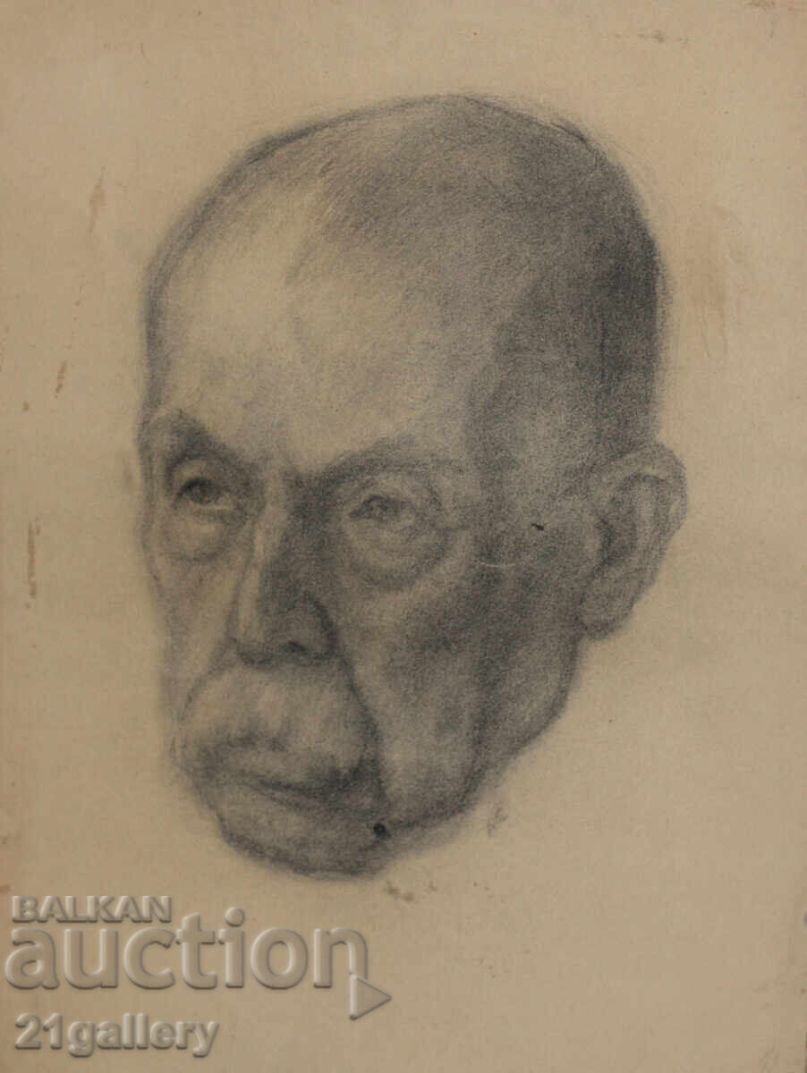 Παλιό μολύβι σχέδιο πορτρέτο ηλικιωμένου άνδρα υπογεγραμμένο