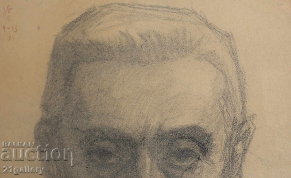 Delivery of Old pencil drawing portrait of an elderly man, signed