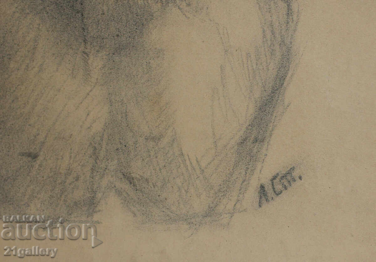 Old pencil drawing portrait of an elderly man, signed - 7