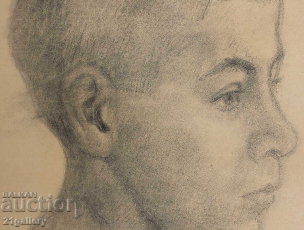 Old pencil drawing portrait of a boy, signed - 5 Old pencil drawing portrait of a boy, signed - 5