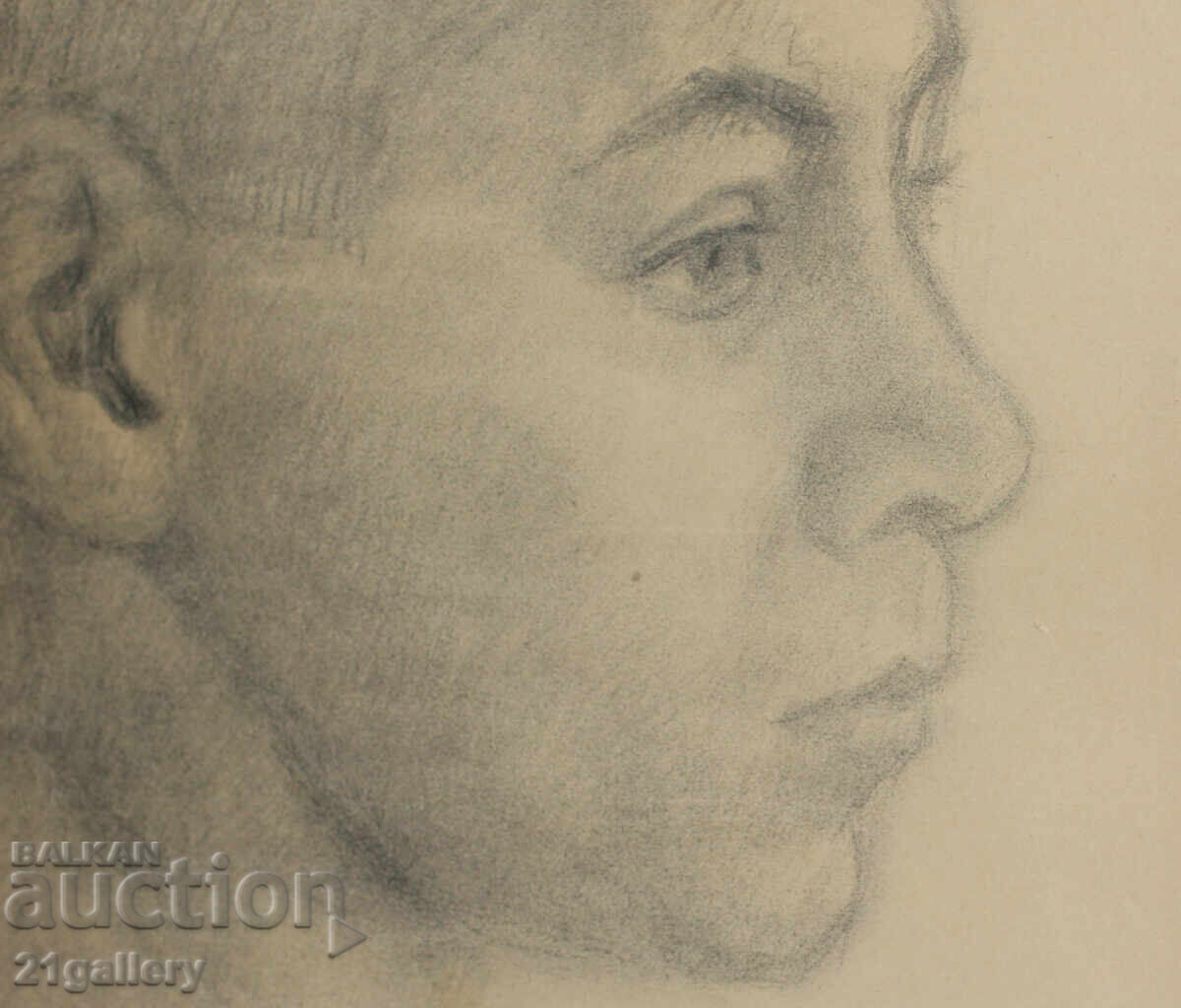 Old pencil drawing portrait of a boy, signed - 6 Old pencil drawing portrait of a boy, signed - 6