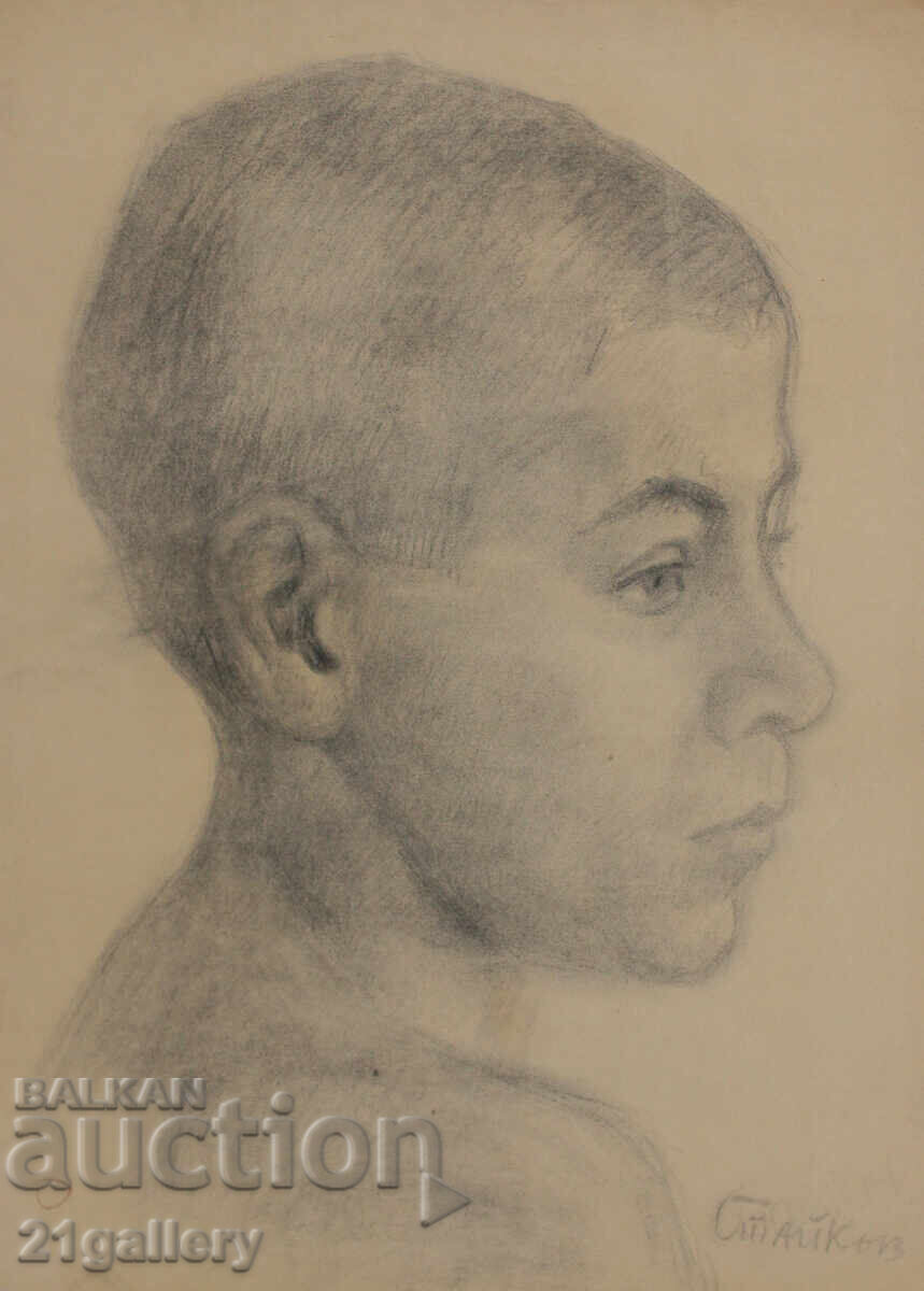 Old pencil drawing portrait of a boy, signed Old pencil drawing portrait of a boy, signed