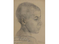 Παλιό μολυβένιο σχέδιο πορτρέτο αγοριού υπογεγραμμένο