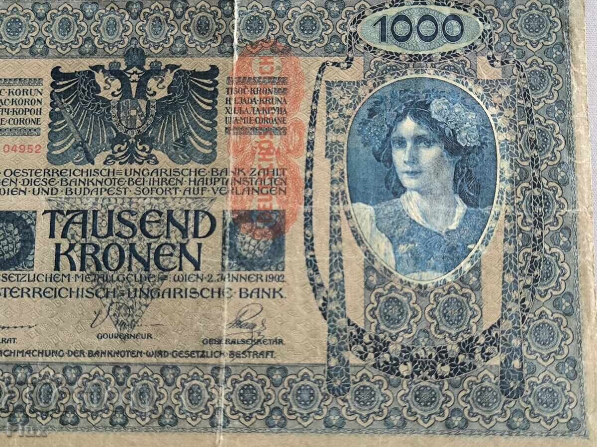 Τραπεζογραμμάτιο - Αυστροουγγαρία - 1000 κορώνες | 1902 με τιμή 14.00 BGN | € 7.16 Τραπεζογραμμάτιο - Αυστροουγγαρία - 1000 κορώνες | 1902 με τιμή 14.00 BGN | € 7.16