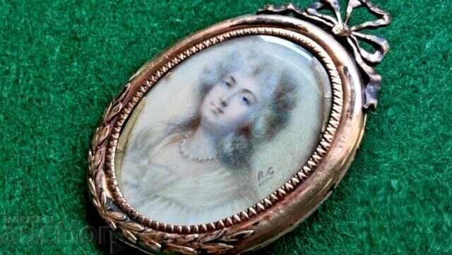 CONSERVAT Miniatura portret antic semnat secolul al XIX-lea CONSERVAT Miniatura portret antic semnat secolul al XIX-lea