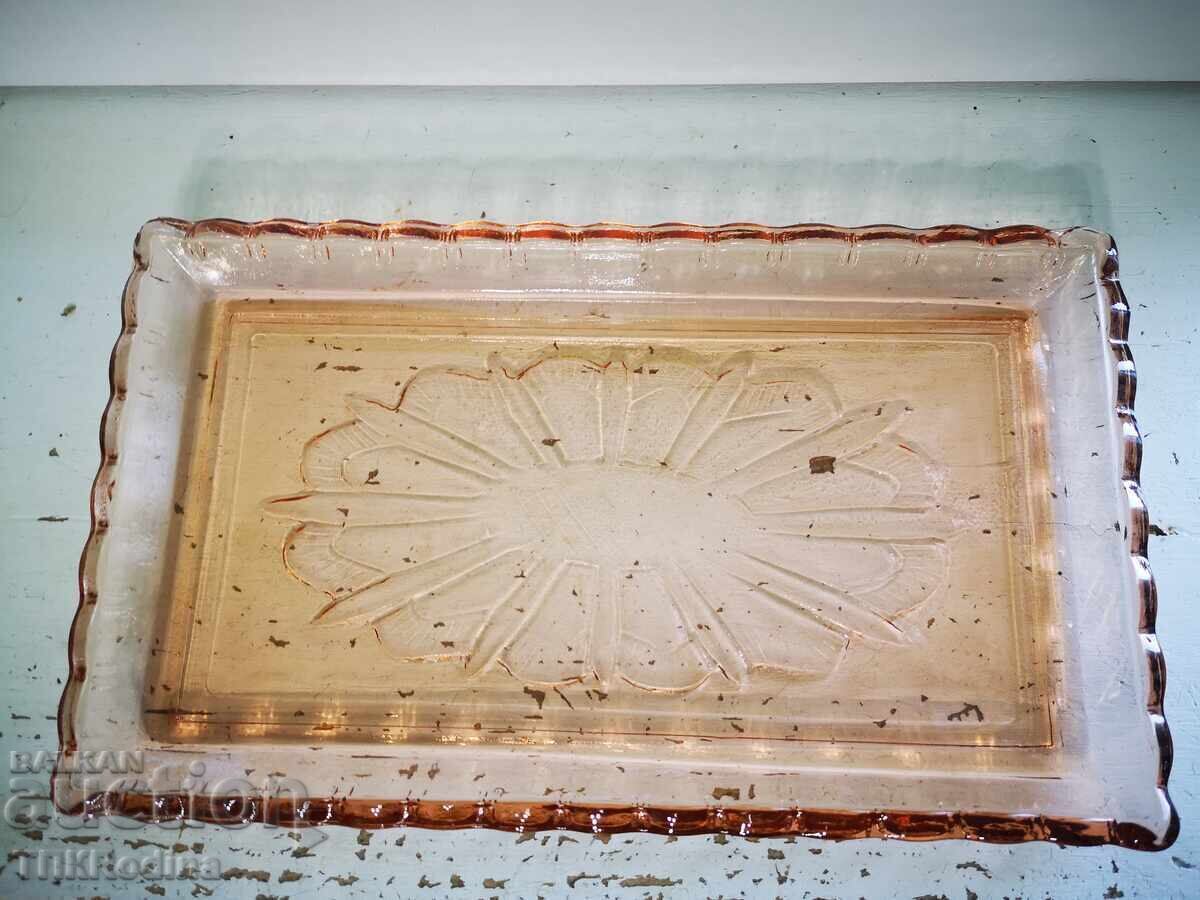 Glass platter, plate. Colored glass