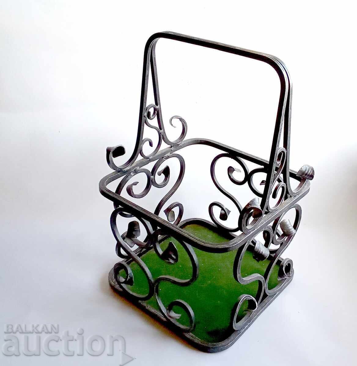 Auction  Old wrought iron alcohol bottle basket