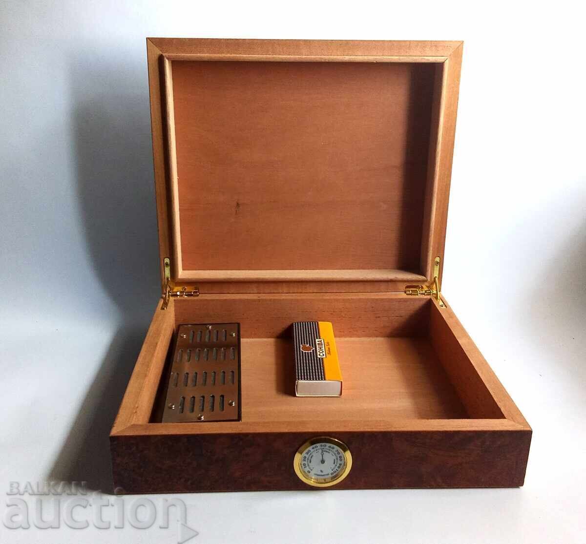 Cutie pentru trabucuri cu higrometru extern, Humidor trabucuri, lemn de cedru