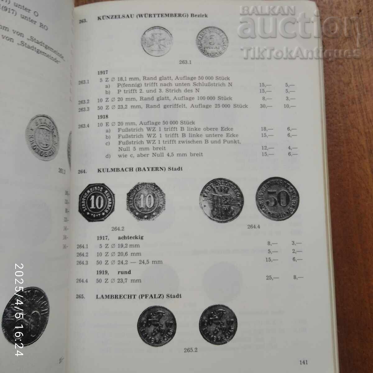 Catalog of coins of German cities, municipalities, districts with price 10.00 BGN | € 5.11