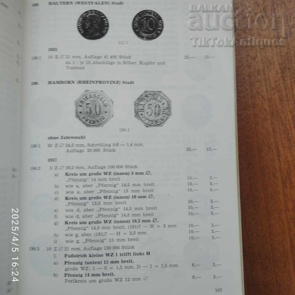 Auction  Catalog of coins of German cities, municipalities, districts