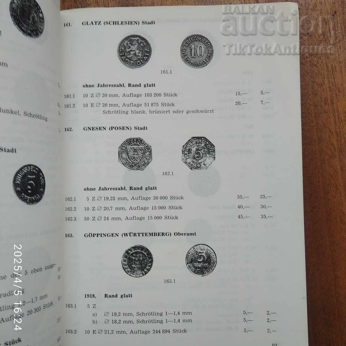 Delivery of Catalog of coins of German cities, municipalities, districts