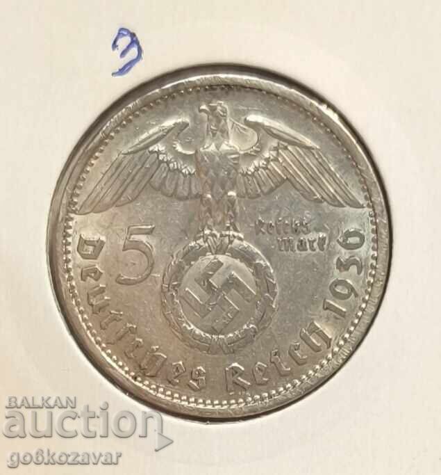 Германия трети райх 5 марки 1936г Сребро ! Германия трети райх 5 марки 1936г Сребро !