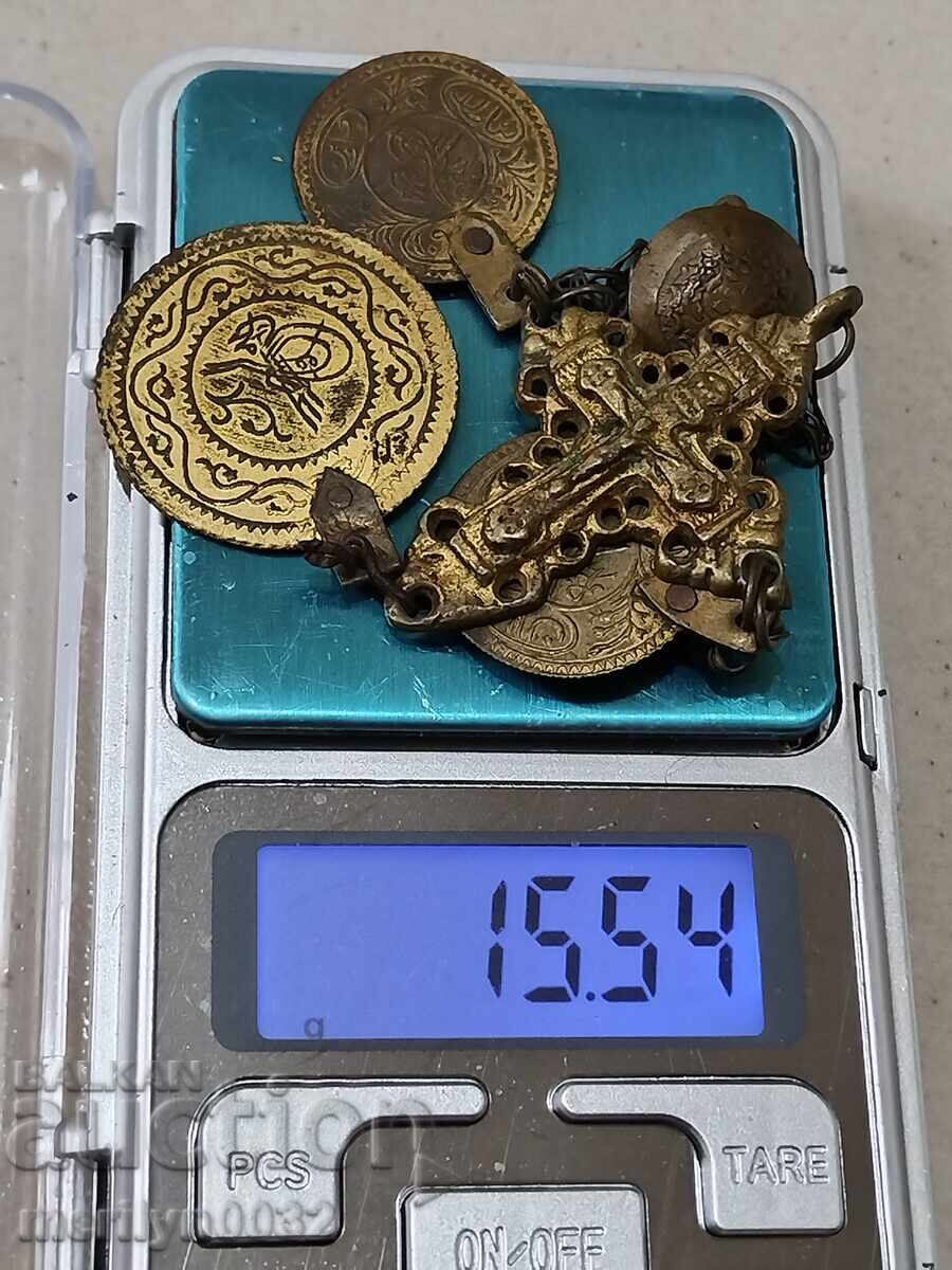 Vintage jewelry pendant with a sparkling spike, gold-plated cross, coins - 5