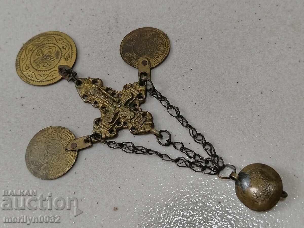 Vintage jewelry pendant with a sparkling spike, gold-plated cross, coins - 6