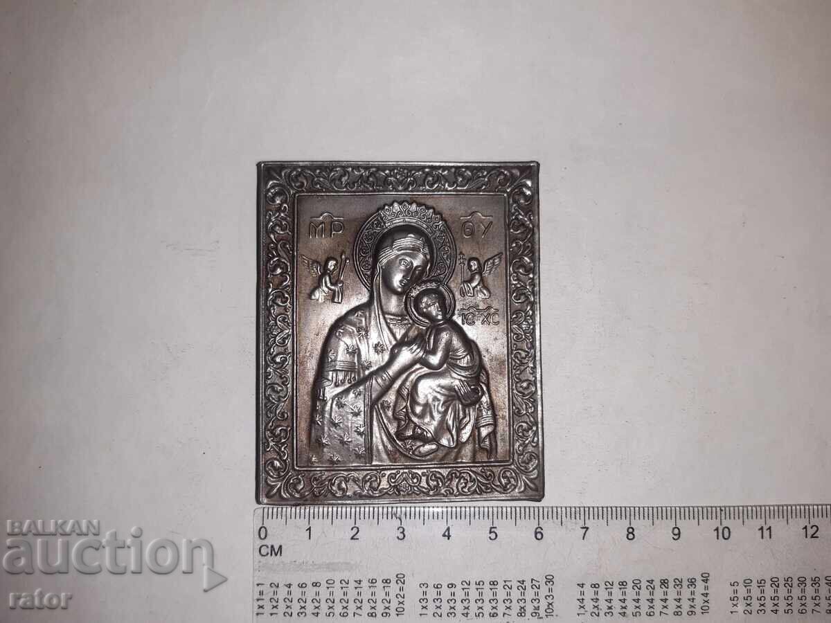 Auction Old small icon of the VIRGIN MARY - wood with metal casing Auction Old small icon of the VIRGIN MARY - wood with metal casing