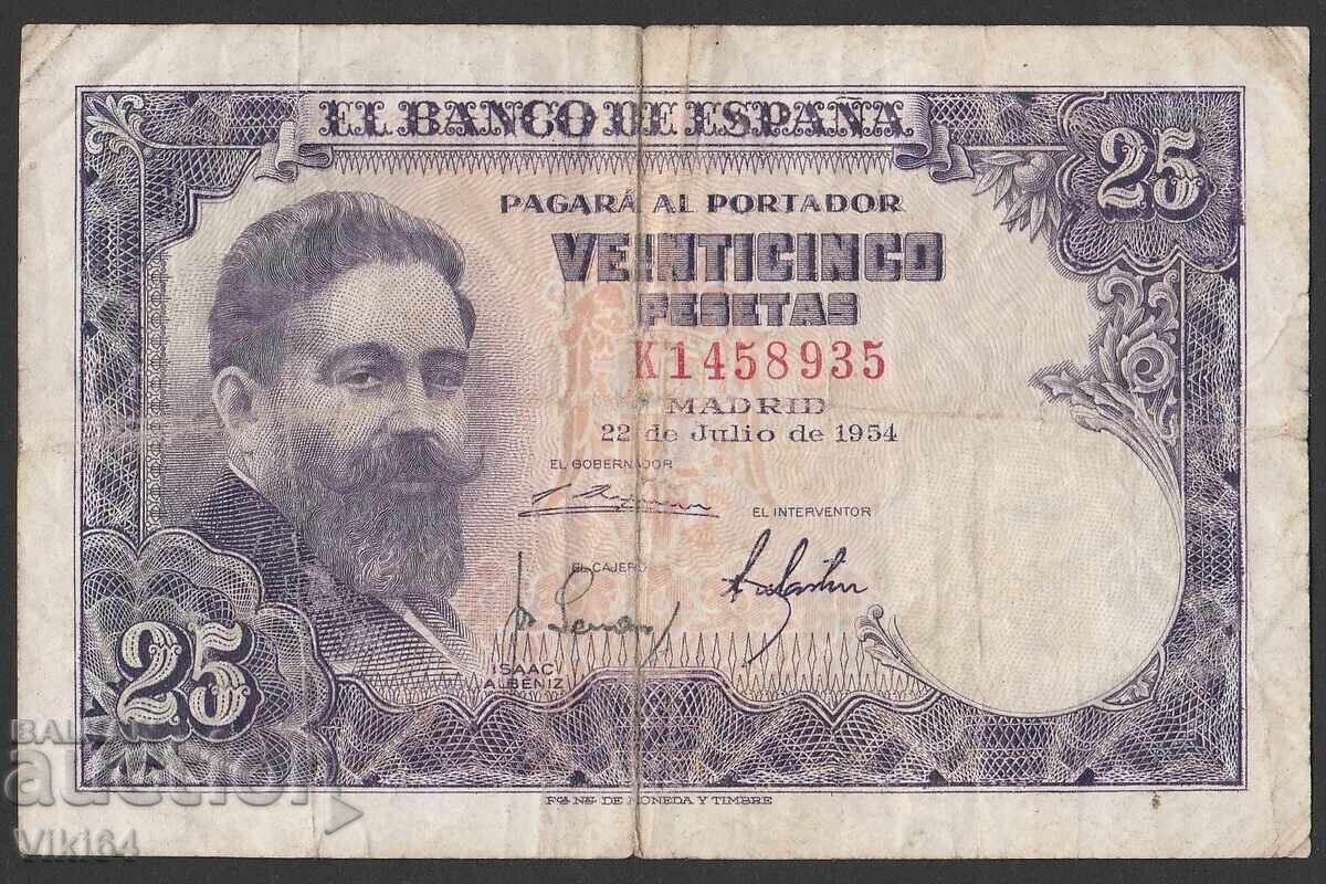 Ισπανία Τραπεζογραμμάτιο 25 πεσέτες 1954. Pesetas
