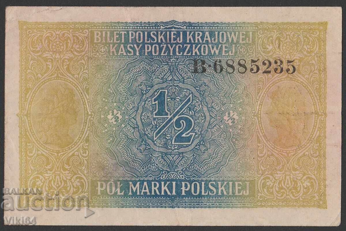 Polonia Bancnotă 1/2 Marcă 1916 1917 Ocupație Germană cu preț 99.99 BGN | € 51.12 Polonia Bancnotă 1/2 Marcă 1916 1917 Ocupație Germană cu preț 99.99 BGN | € 51.12