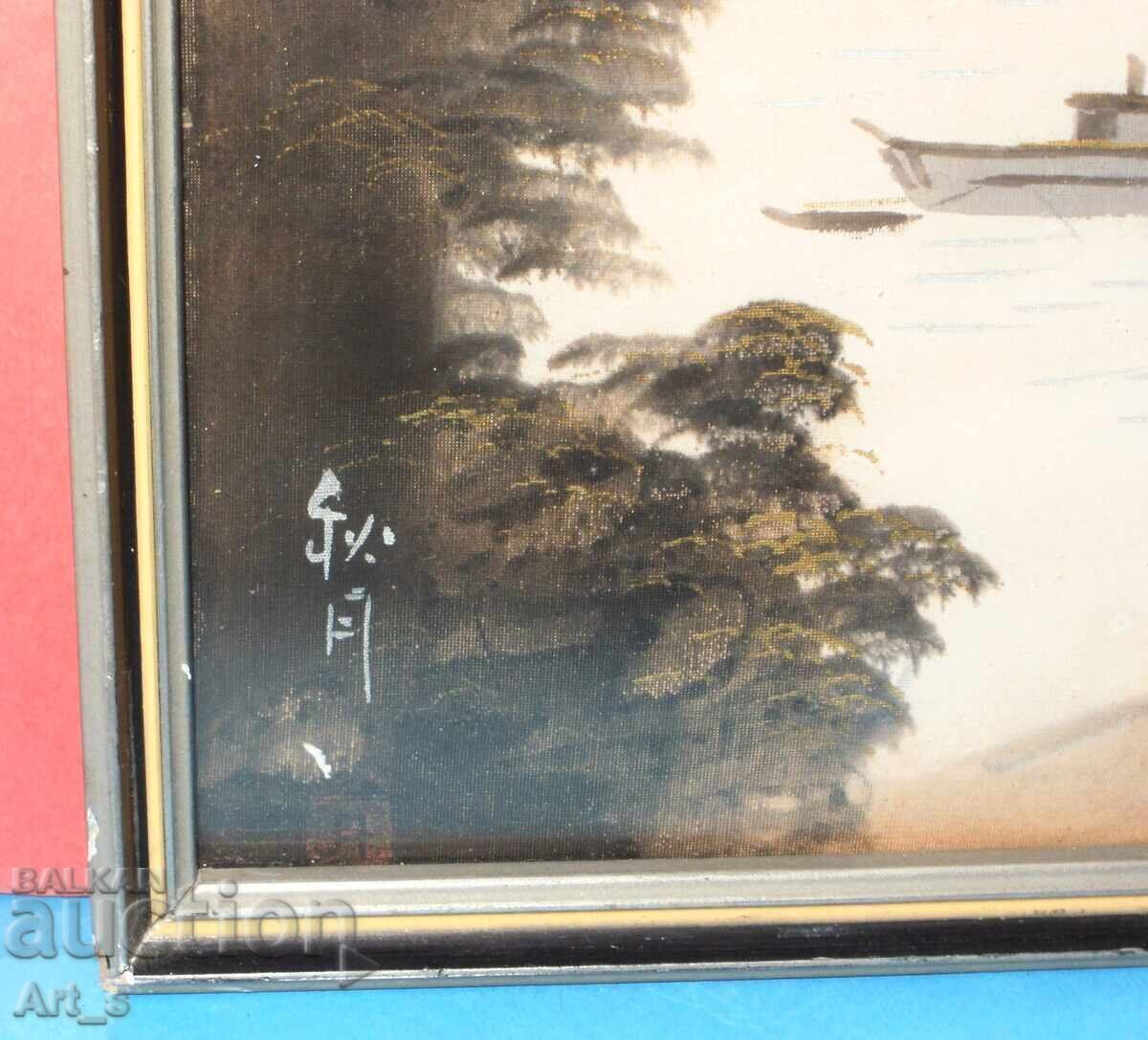 Ακουαρέλα τέχνη για τοίχο με ιαπωνικά μοτίβα σε μετάξι - 5