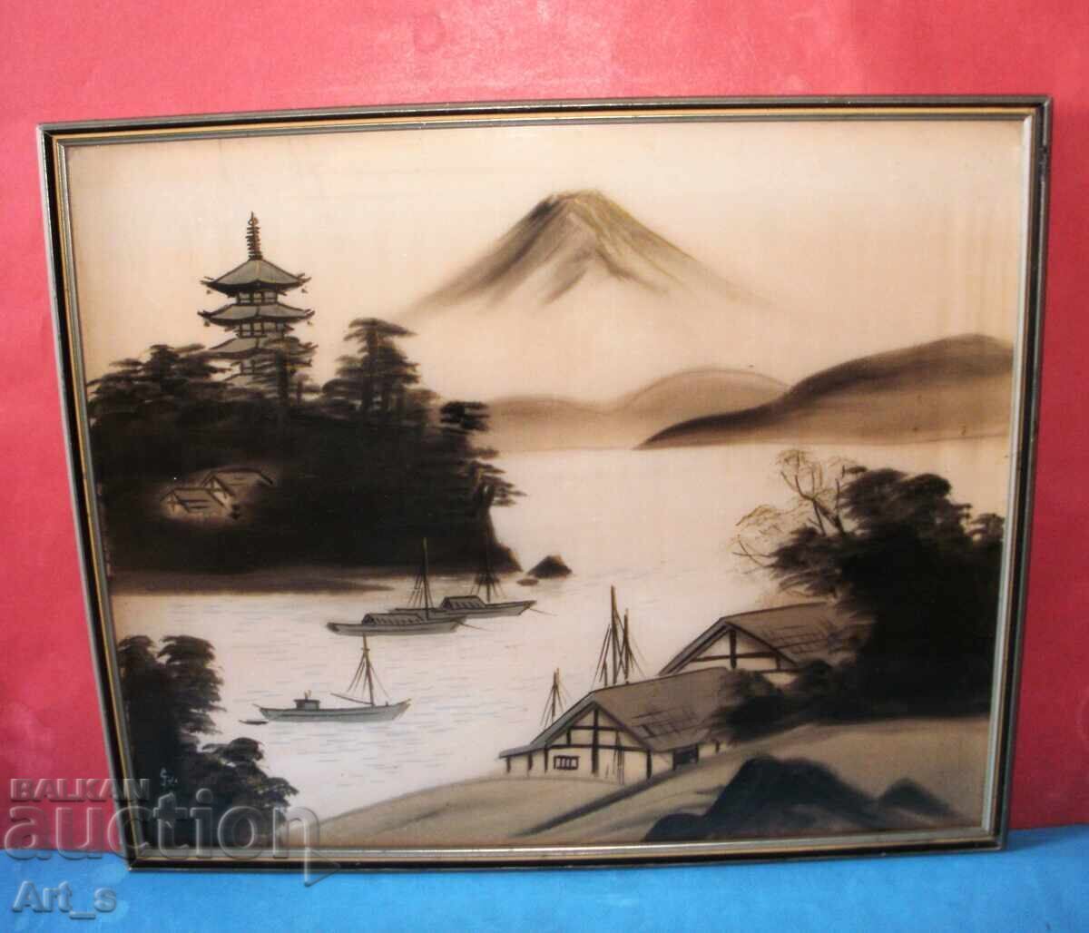 Ακουαρέλα τέχνη για τοίχο με ιαπωνικά μοτίβα σε μετάξι - 6