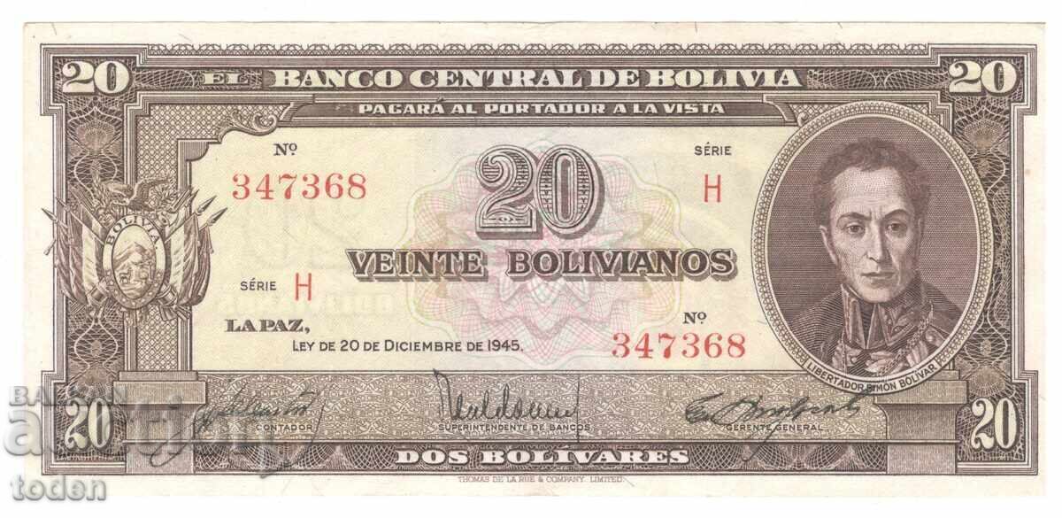 Bolivia - 20 Bolivianos - 1945 - P# 140a.6 - Paper