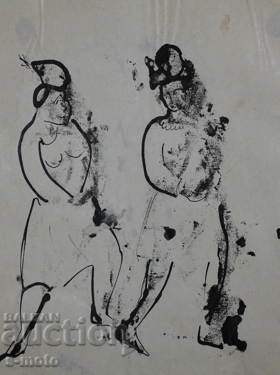 Жени - стара рисунка туш, средата на 20 - ти век с цена 180.00 лв. | € 92.03