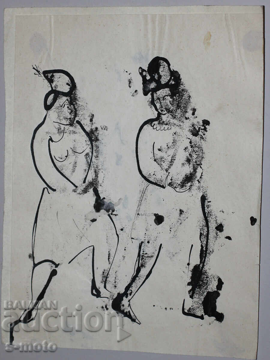 Доставка на Жени - стара рисунка туш, средата на 20 - ти век